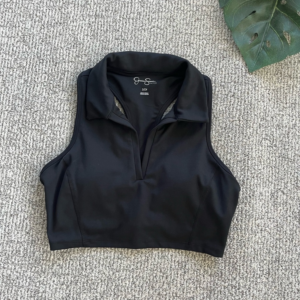 Jessica Simpson Black Collared Crop Top Size S